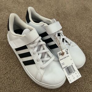 Adidas Kids' Grand Court Sneakers - White with Black Stripes